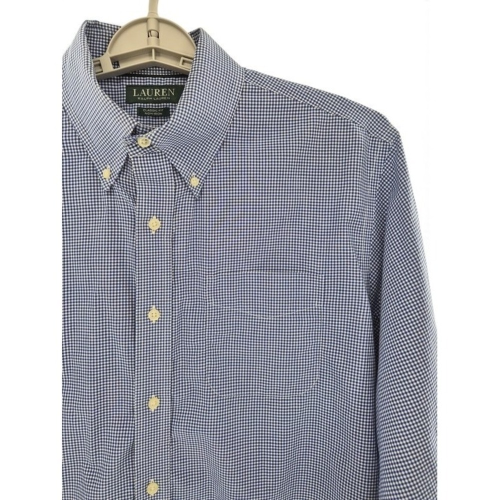 Lauren Ralph Lauren Men's Blue Gingham Dress Shirt L Button Down Non-Iron Cotton
